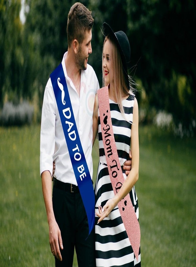 بروبسيكل طقم وشاح حريري لحفل استقبال المولود الجديد من بروبسيكل، قطعتان - ذهبي وردي لامع وأزرق | طقم للأم والأب المنتظرين لجلسة تصوير الحمل وتزيين الحفلات - Image 4